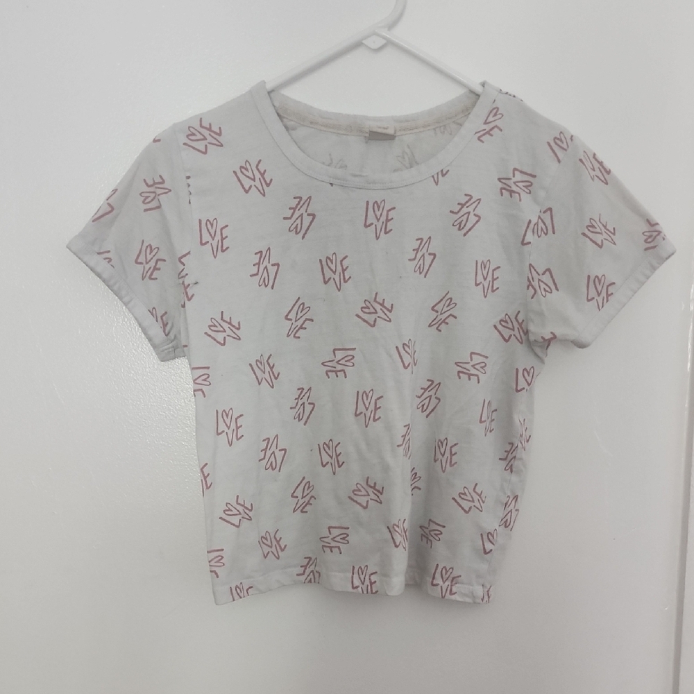 Women's White and Pink Graphic Crop Tee